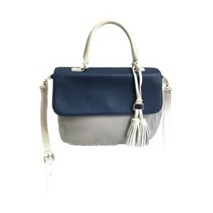 Talbots Colorblock Navy Gray Leather Satchel Bag